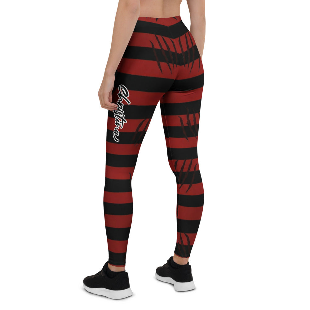 Personalisierte Damen Sportleggings Gestreift Schwarz Rot Krallenspuren Design Fitness Leggings V563