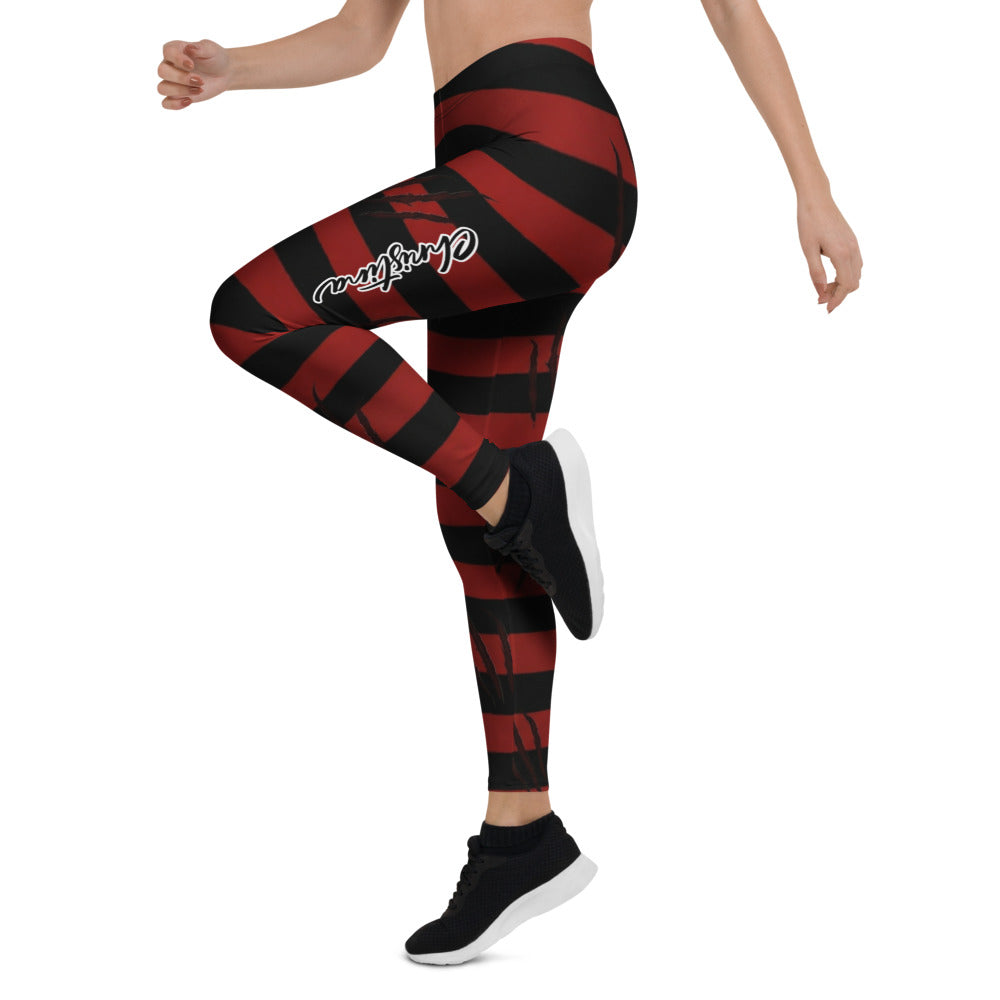 Personalisierte Damen Sportleggings Gestreift Schwarz Rot Krallenspuren Design Fitness Leggings V563