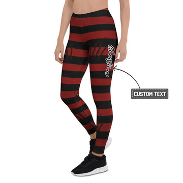 Personalisierte Damen Sportleggings Gestreift Schwarz Rot Krallenspuren Design Fitness Leggings V563 - XL