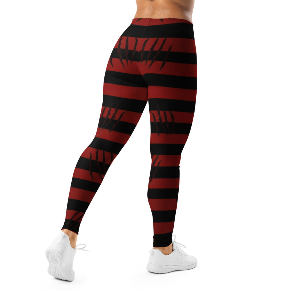 Personalisierte Damen Sportleggings Gestreift Schwarz Rot Krallenspuren Design Fitness Leggings V563