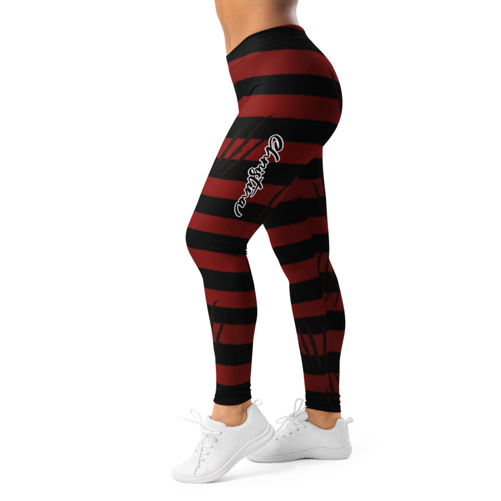 Personalisierte Damen Sportleggings Gestreift Schwarz Rot Krallenspuren Design Fitness Leggings V563