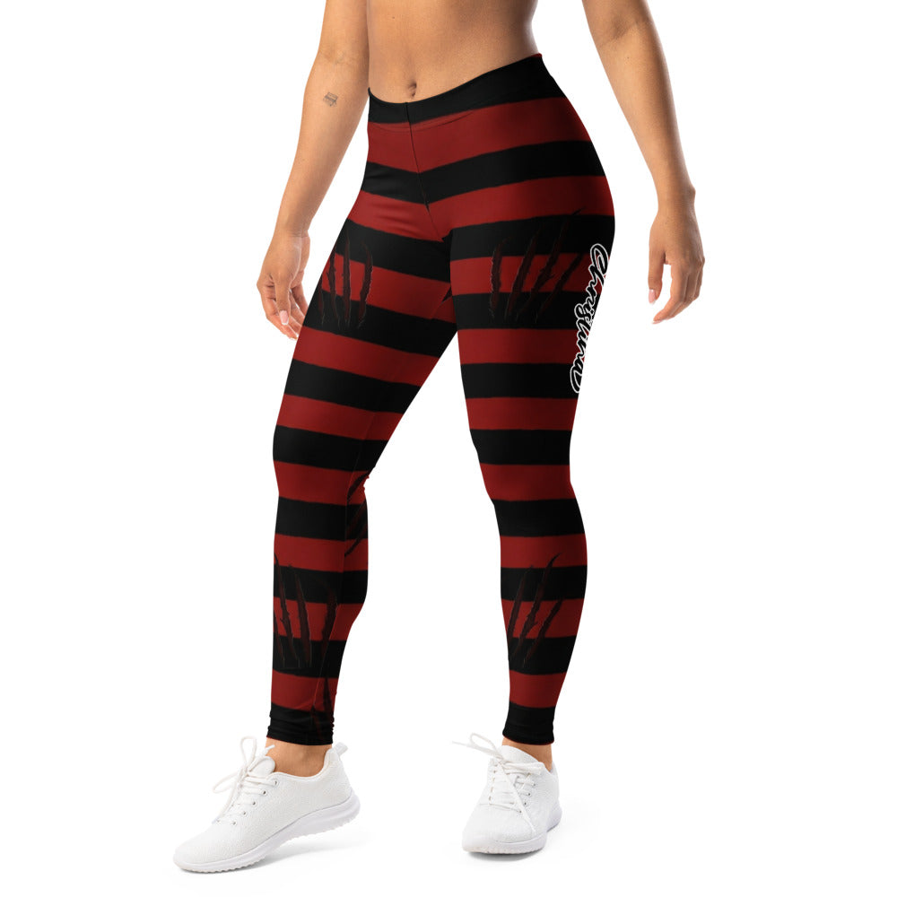 Personalisierte Damen Sportleggings Gestreift Schwarz Rot Krallenspuren Design Fitness Leggings V563