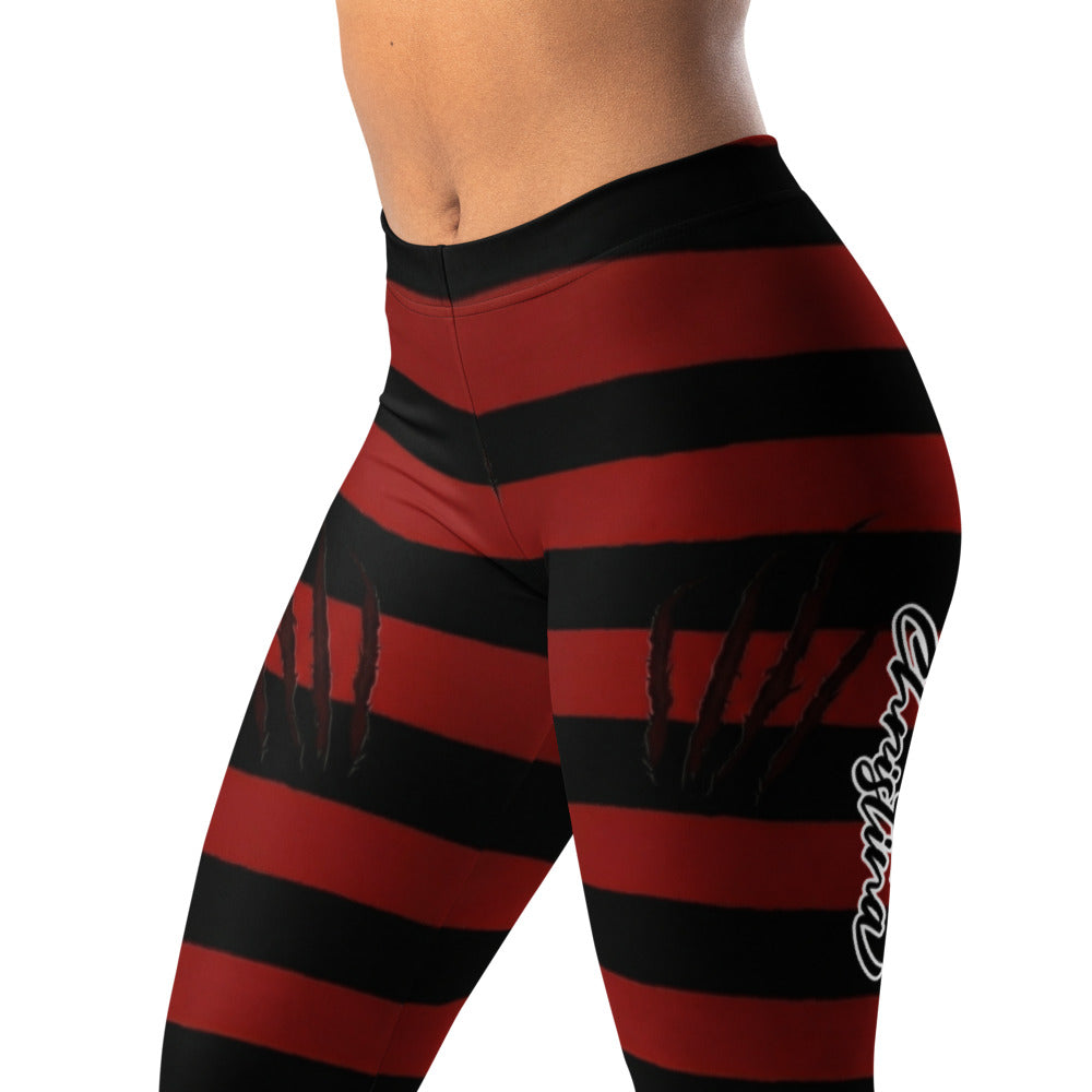 Personalisierte Damen Sportleggings Gestreift Schwarz Rot Krallenspuren Design Fitness Leggings V563