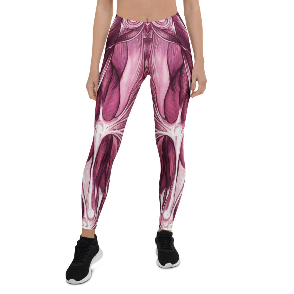 Personalisierte Damen Sportleggings Muskel Design Anatomie Print Pink Violett Fitness Leggings N283