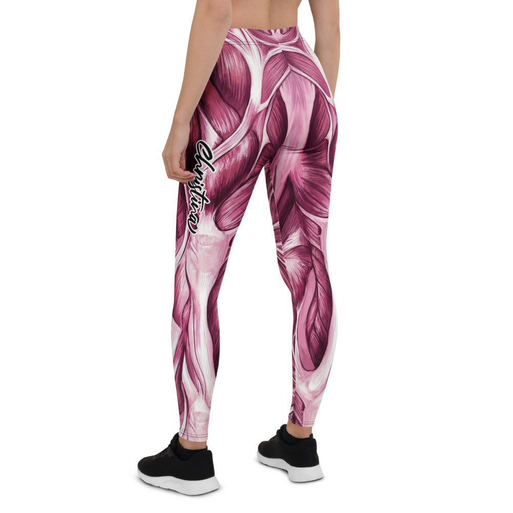 Personalisierte Damen Sportleggings Muskel Design Anatomie Print Pink Violett Fitness Leggings N283