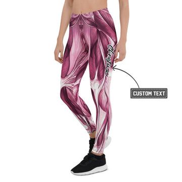 Personalisierte Damen Sportleggings Muskel Design Anatomie Print Pink Violett Fitness Leggings N283 - XL