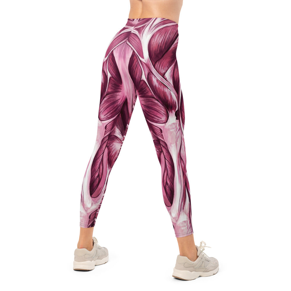 Personalisierte Damen Sportleggings Muskel Design Anatomie Print Pink Violett Fitness Leggings N283