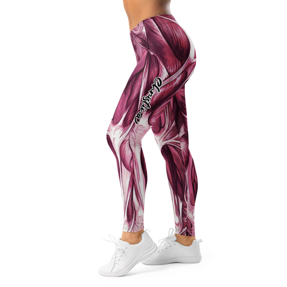 Personalisierte Damen Sportleggings Muskel Design Anatomie Print Pink Violett Fitness Leggings N283