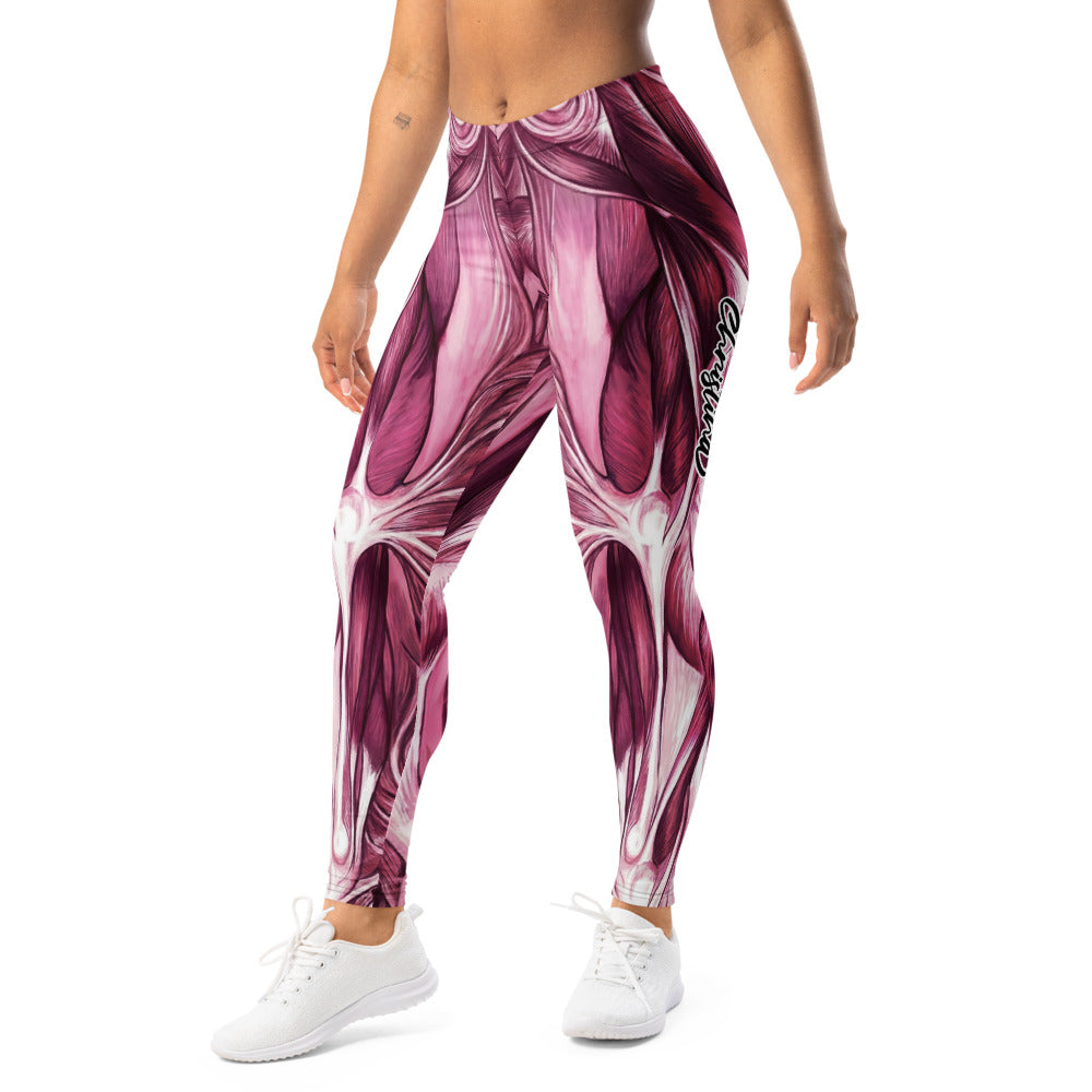 Personalisierte Damen Sportleggings Muskel Design Anatomie Print Pink Violett Fitness Leggings N283