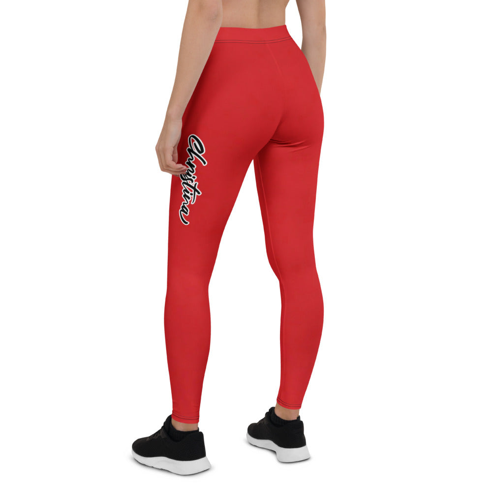 Personalisierte Damen Sportleggings Rot mit Christmas Schriftzug Fitnesshose Yoga Leggings R298