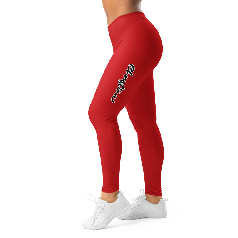 Personalisierte Damen Sportleggings Rot mit Christmas Schriftzug Fitnesshose Yoga Leggings R298