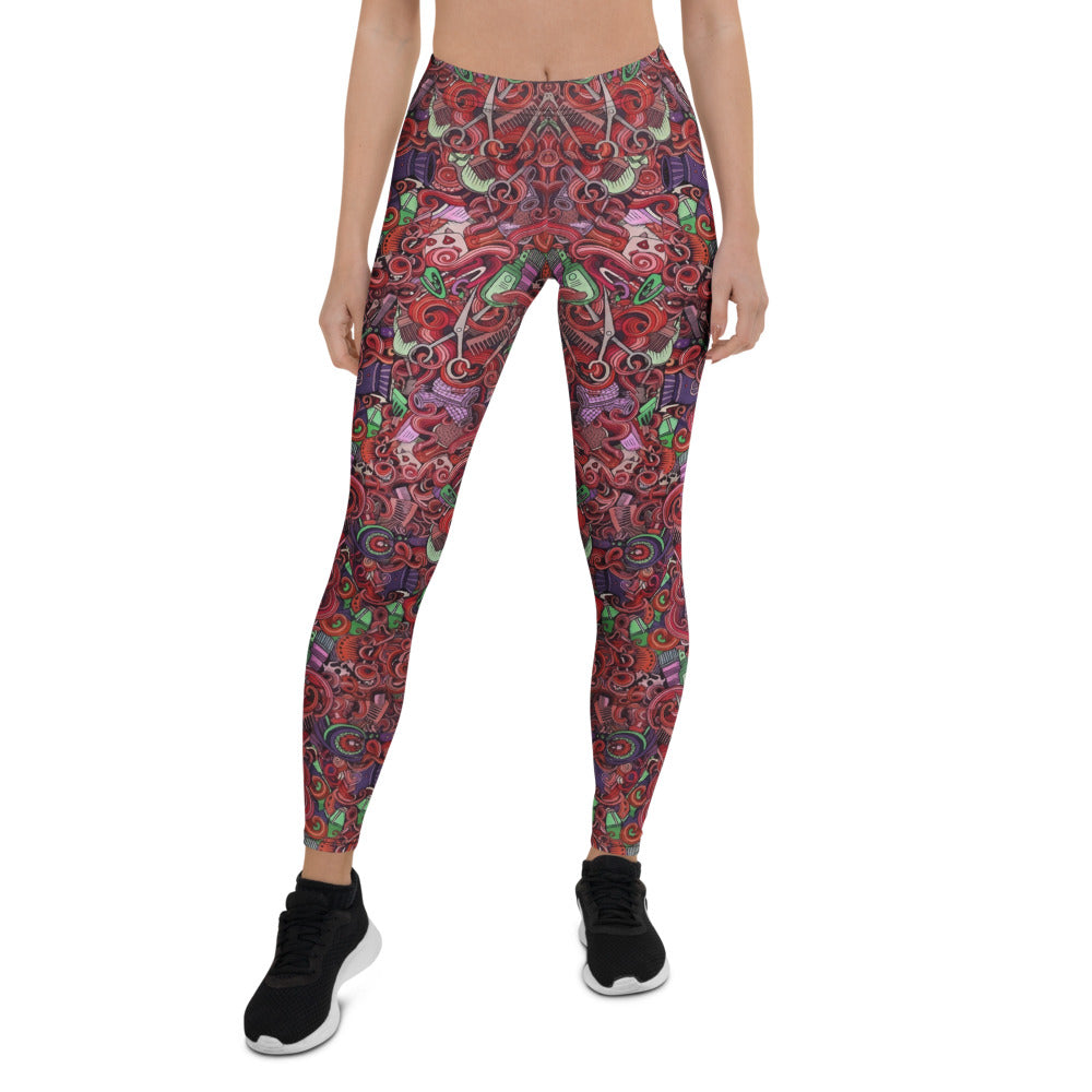 Personalisierte Damen Sportleggings Friseur Motiv Rot Bunt Fitness Leggings Scheren Design Yoga Hose Q408