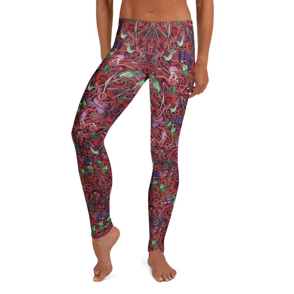 Personalisierte Damen Sportleggings Friseur Motiv Rot Bunt Fitness Leggings Scheren Design Yoga Hose Q408