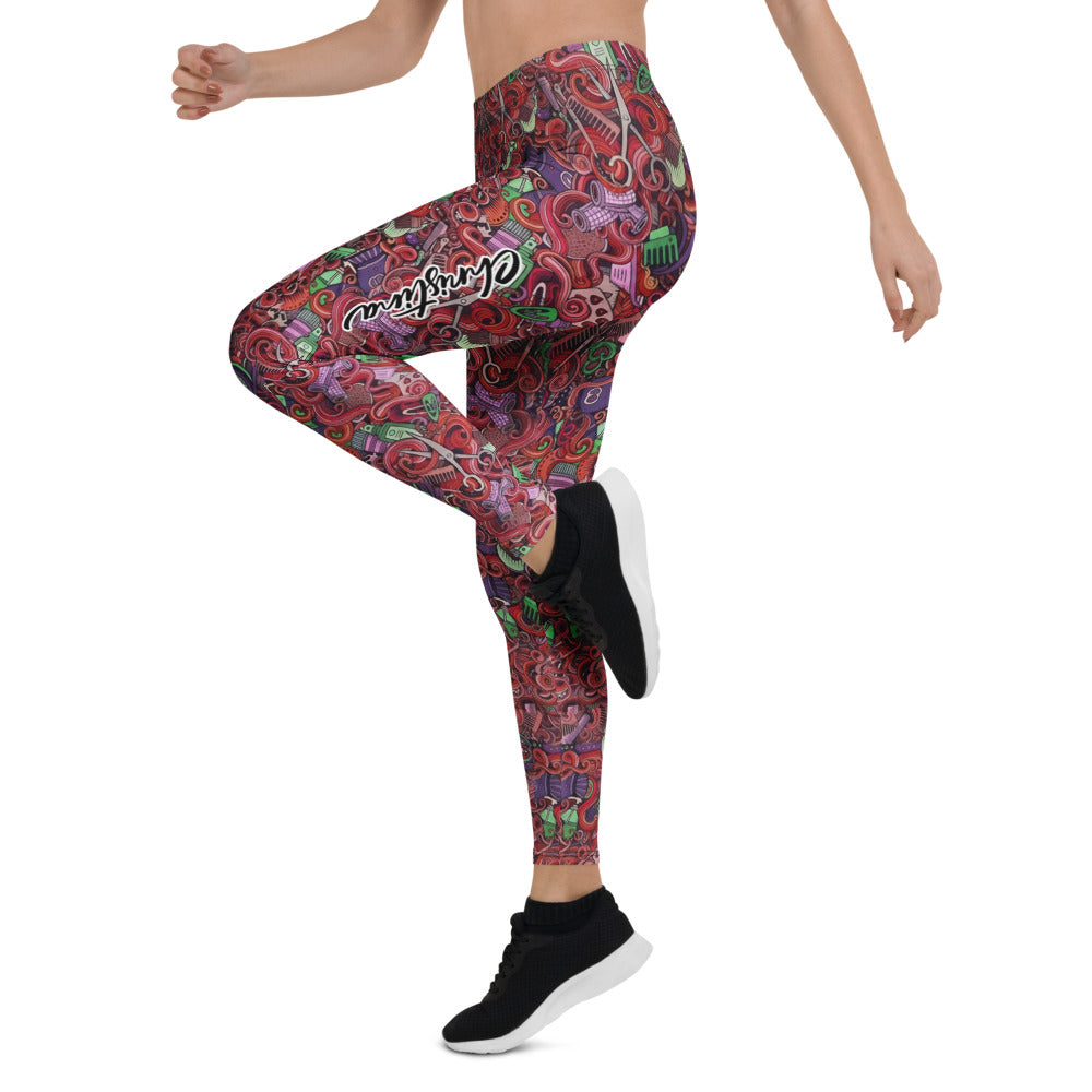 Personalisierte Damen Sportleggings Friseur Motiv Rot Bunt Fitness Leggings Scheren Design Yoga Hose Q408