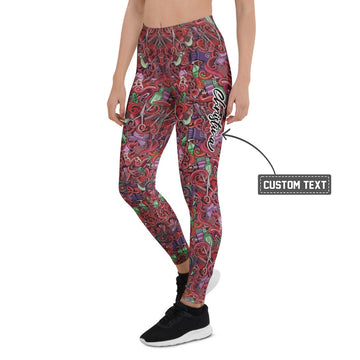 Personalisierte Damen Sportleggings Friseur Motiv Rot Bunt Fitness Leggings Scheren Design Yoga Hose Q408 - XL