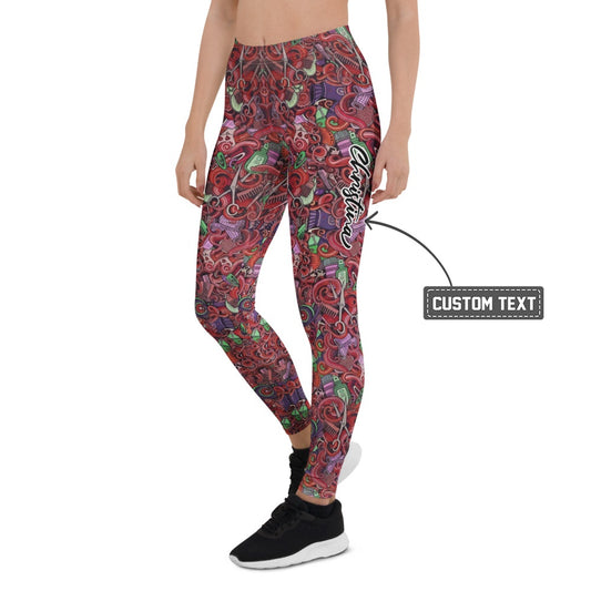 Personalisierte Damen Sportleggings Friseur Motiv Rot Bunt Fitness Leggings Scheren Design Yoga Hose Q408 - XL