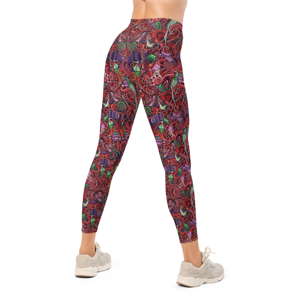 Personalisierte Damen Sportleggings Friseur Motiv Rot Bunt Fitness Leggings Scheren Design Yoga Hose Q408