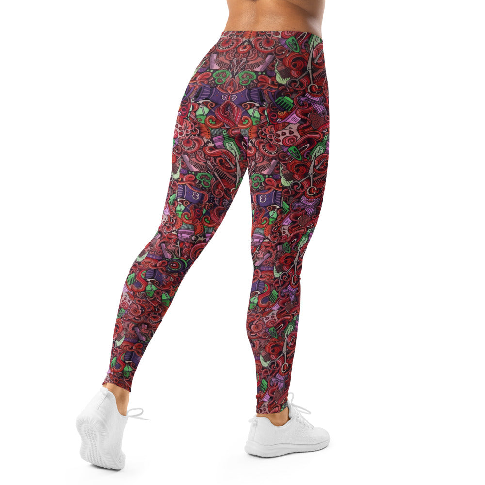 Personalisierte Damen Sportleggings Friseur Motiv Rot Bunt Fitness Leggings Scheren Design Yoga Hose Q408