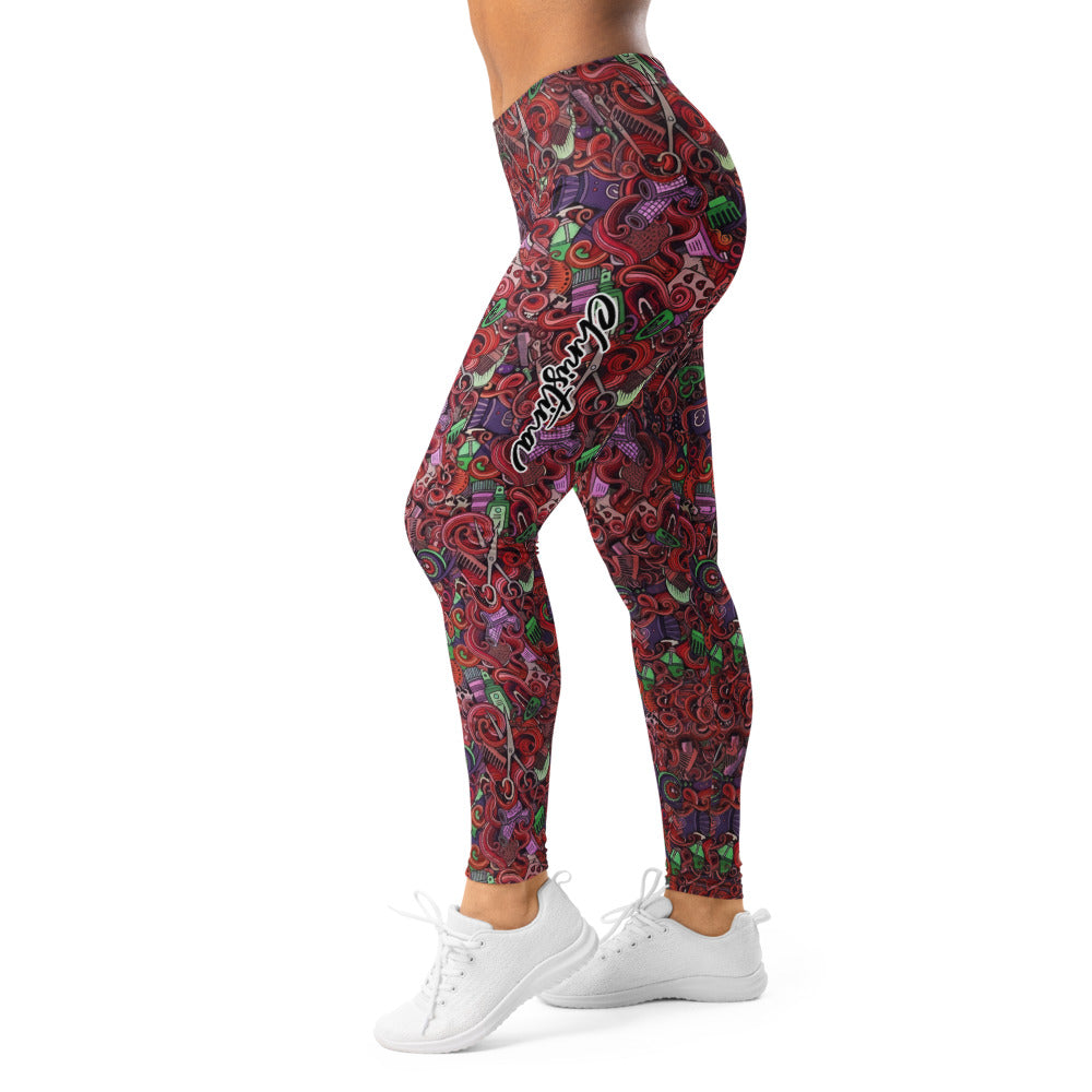 Personalisierte Damen Sportleggings Friseur Motiv Rot Bunt Fitness Leggings Scheren Design Yoga Hose Q408