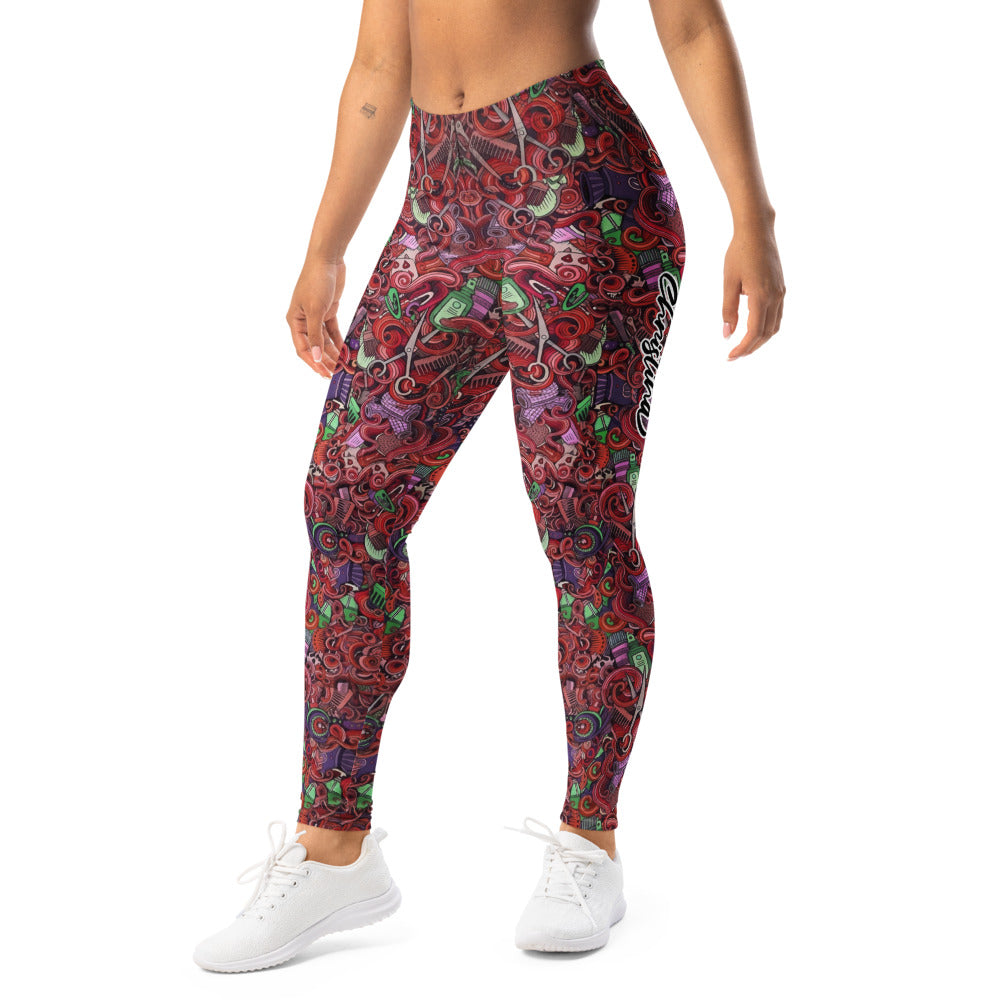 Personalisierte Damen Sportleggings Friseur Motiv Rot Bunt Fitness Leggings Scheren Design Yoga Hose Q408