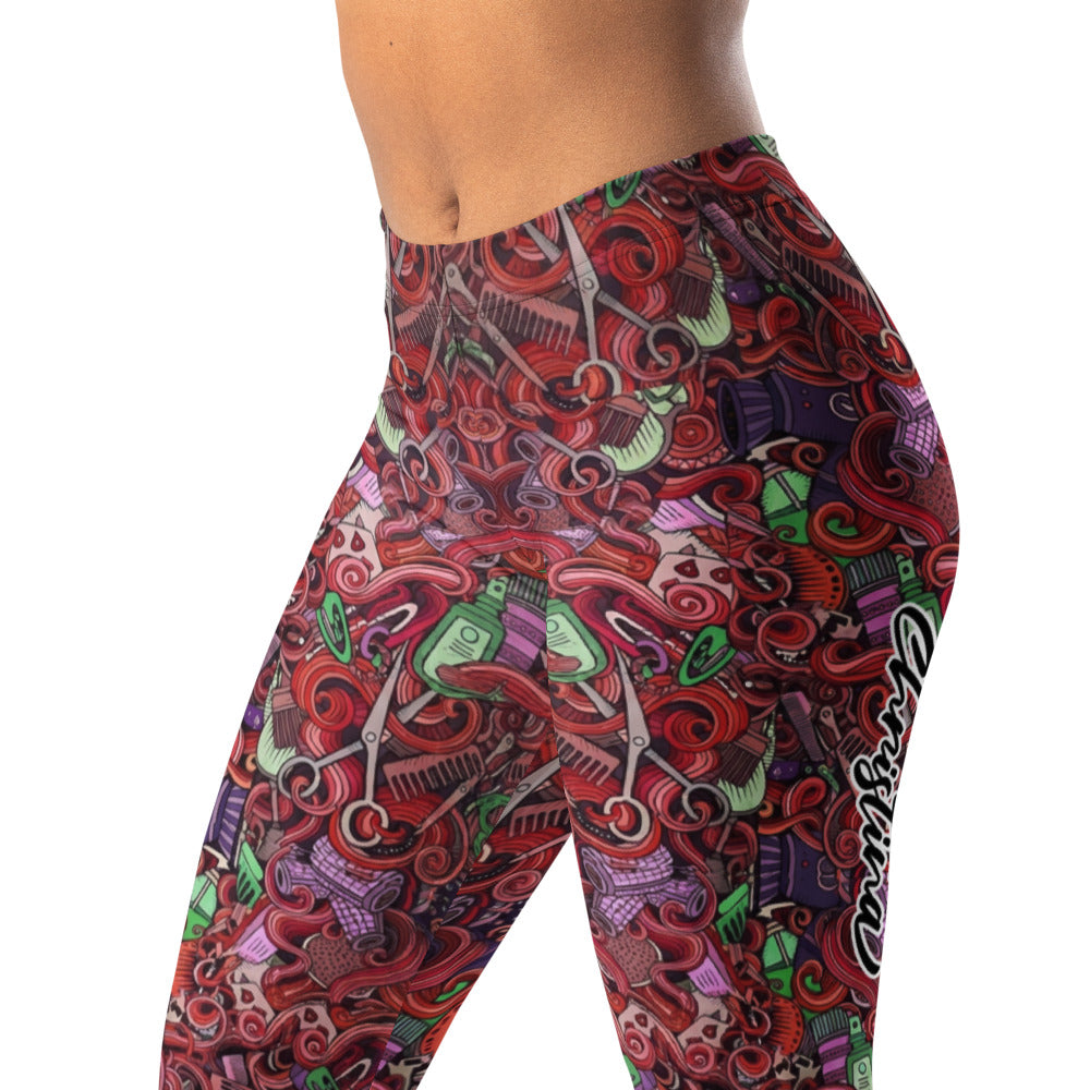 Personalisierte Damen Sportleggings Friseur Motiv Rot Bunt Fitness Leggings Scheren Design Yoga Hose Q408