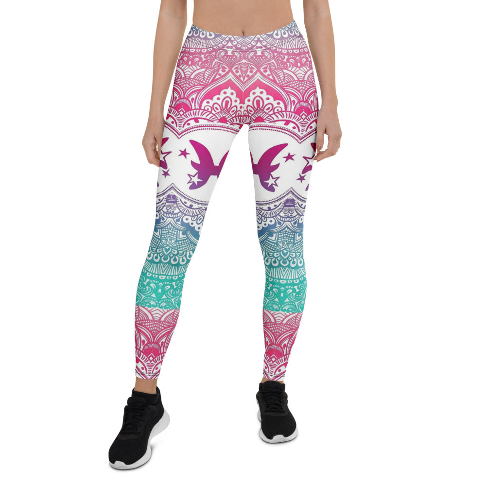 Personalisierte Damen Sportleggings Mandala Design Weiß Bunt Sternzeichen Fische Yoga Fitness Leggings U320