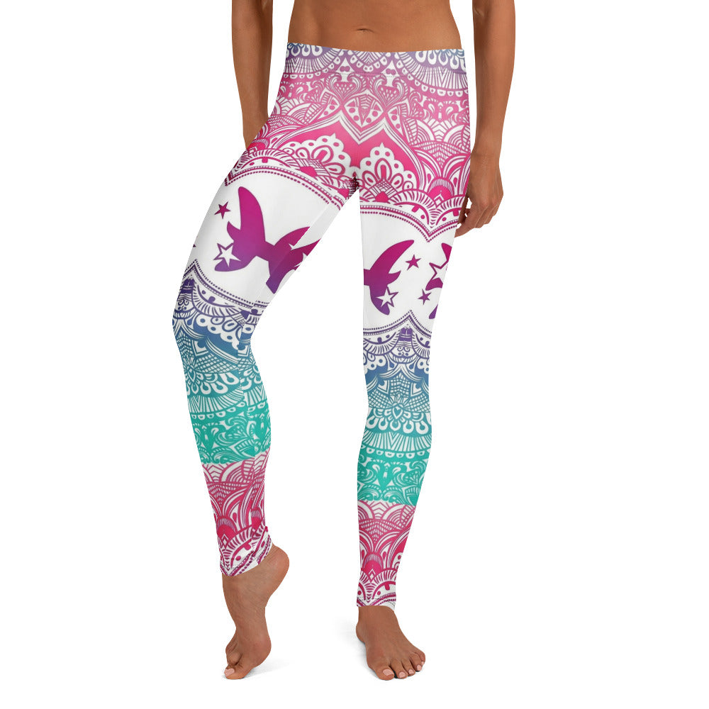 Personalisierte Damen Sportleggings Mandala Design Weiß Bunt Sternzeichen Fische Yoga Fitness Leggings U320