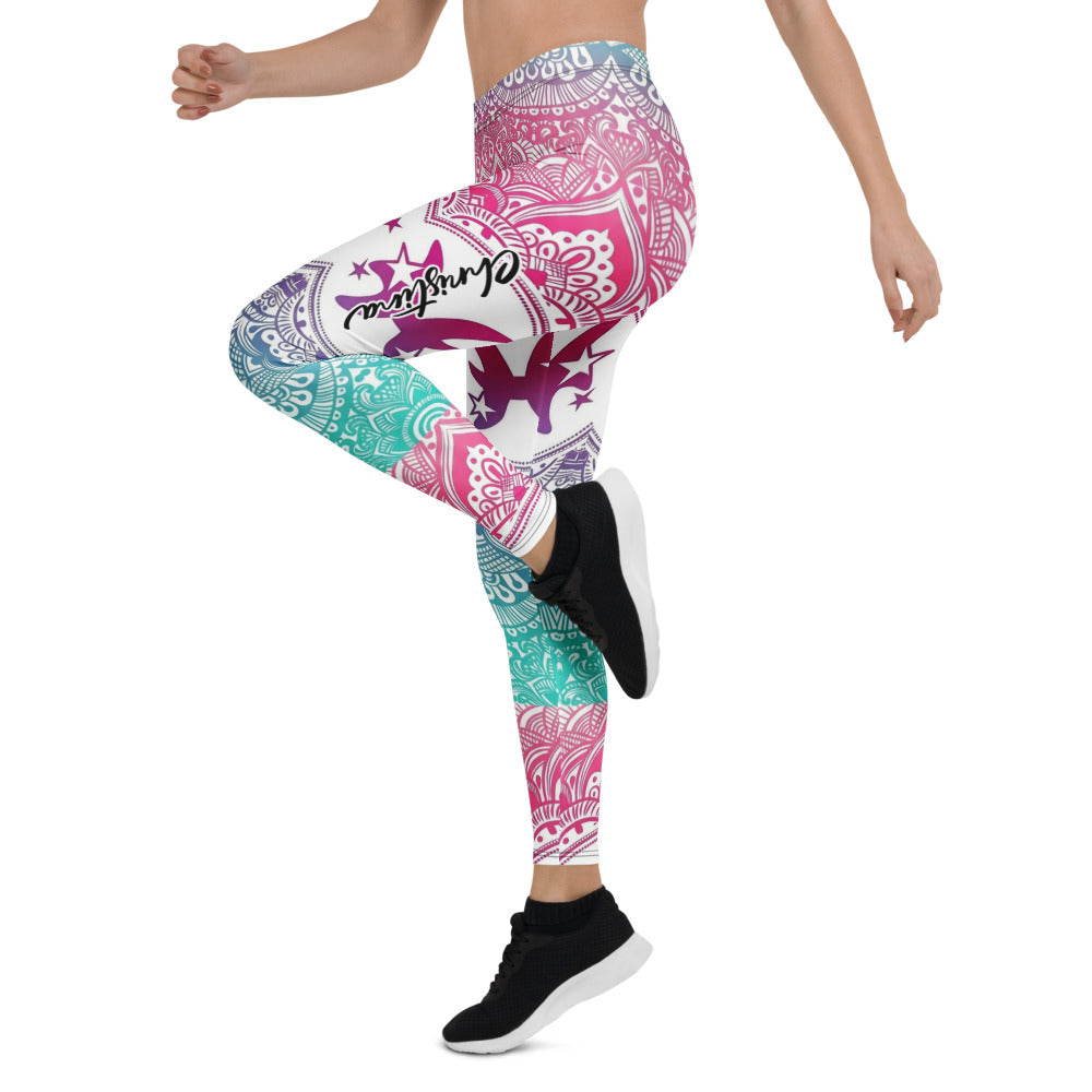 Personalisierte Damen Sportleggings Mandala Design Weiß Bunt Sternzeichen Fische Yoga Fitness Leggings U320