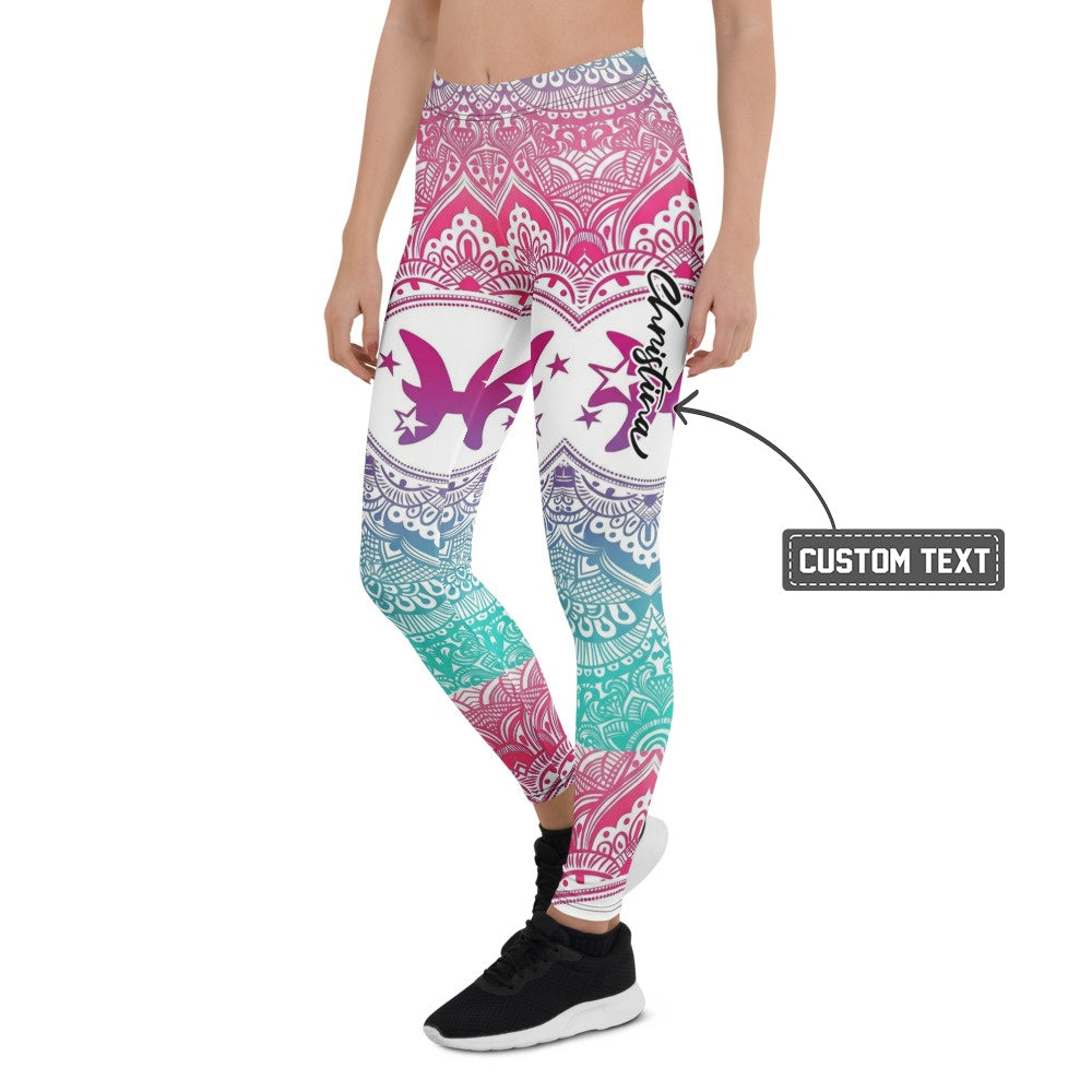 Personalisierte Damen Sportleggings Mandala Design Weiß Bunt Sternzeichen Fische Yoga Fitness Leggings U320 - XL