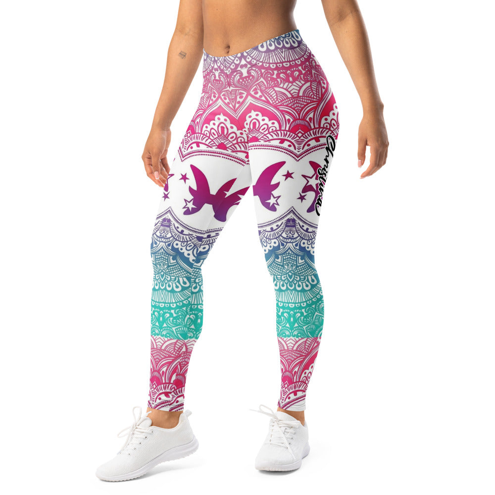 Personalisierte Damen Sportleggings Mandala Design Weiß Bunt Sternzeichen Fische Yoga Fitness Leggings U320