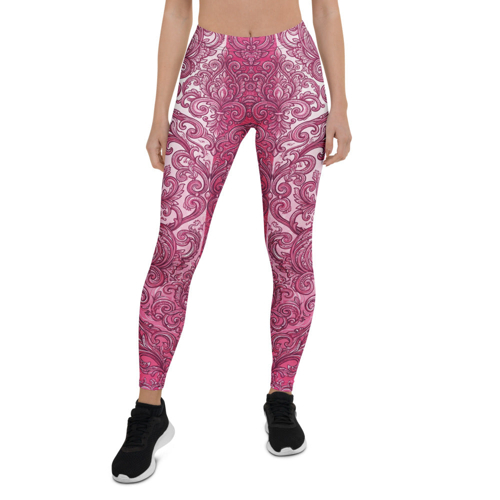 Personalisierte Sportleggings Damen Barock Ornament Design Pink Beere Fitness Yoga Leggings G357