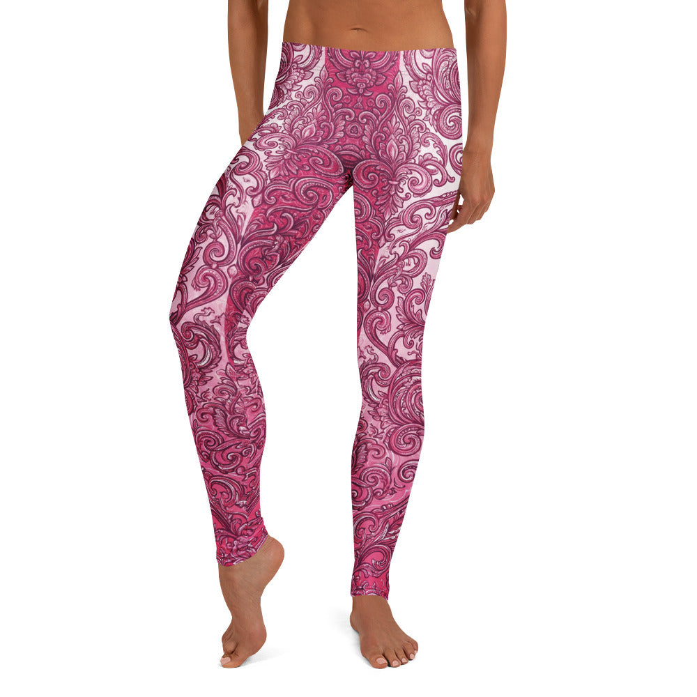 Personalisierte Sportleggings Damen Barock Ornament Design Pink Beere Fitness Yoga Leggings G357