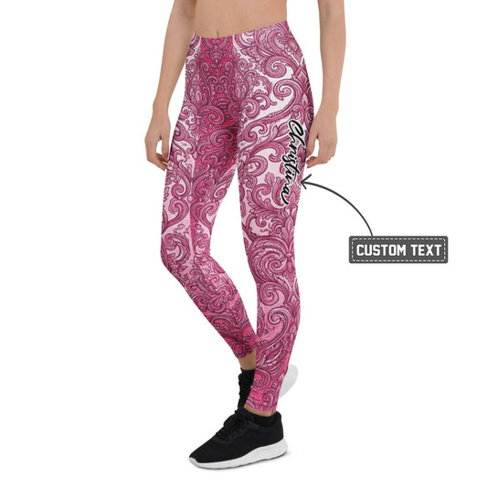 Personalisierte Sportleggings Damen Barock Ornament Design Pink Beere Fitness Yoga Leggings G357 - XL