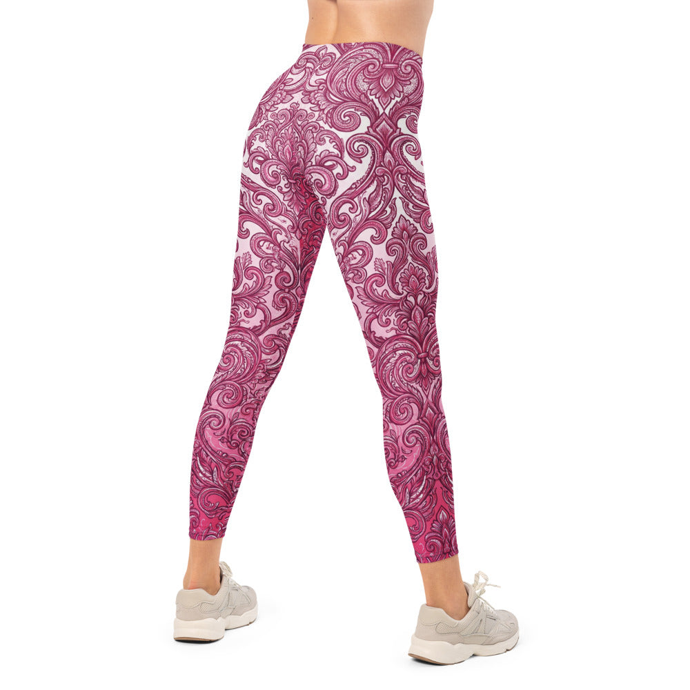Personalisierte Sportleggings Damen Barock Ornament Design Pink Beere Fitness Yoga Leggings G357