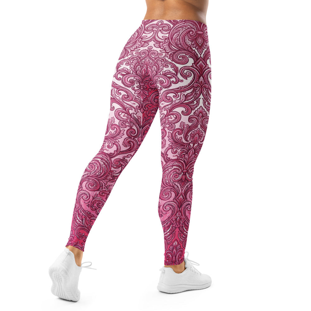 Personalisierte Sportleggings Damen Barock Ornament Design Pink Beere Fitness Yoga Leggings G357