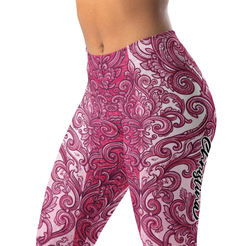 Personalisierte Sportleggings Damen Barock Ornament Design Pink Beere Fitness Yoga Leggings G357