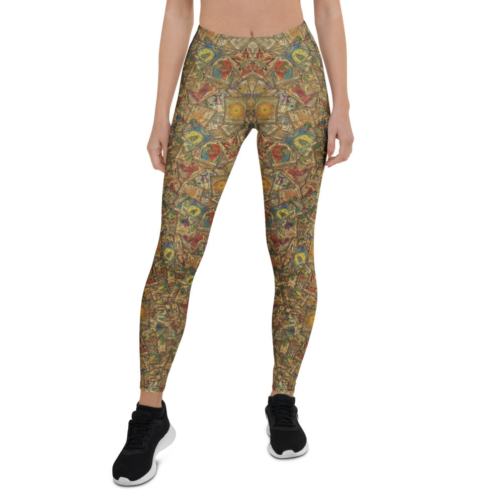 Personalisierte Damen Sportleggings Vintage Tarot Design Mystik Collage Fitnesshose Yoga Leggings Z120