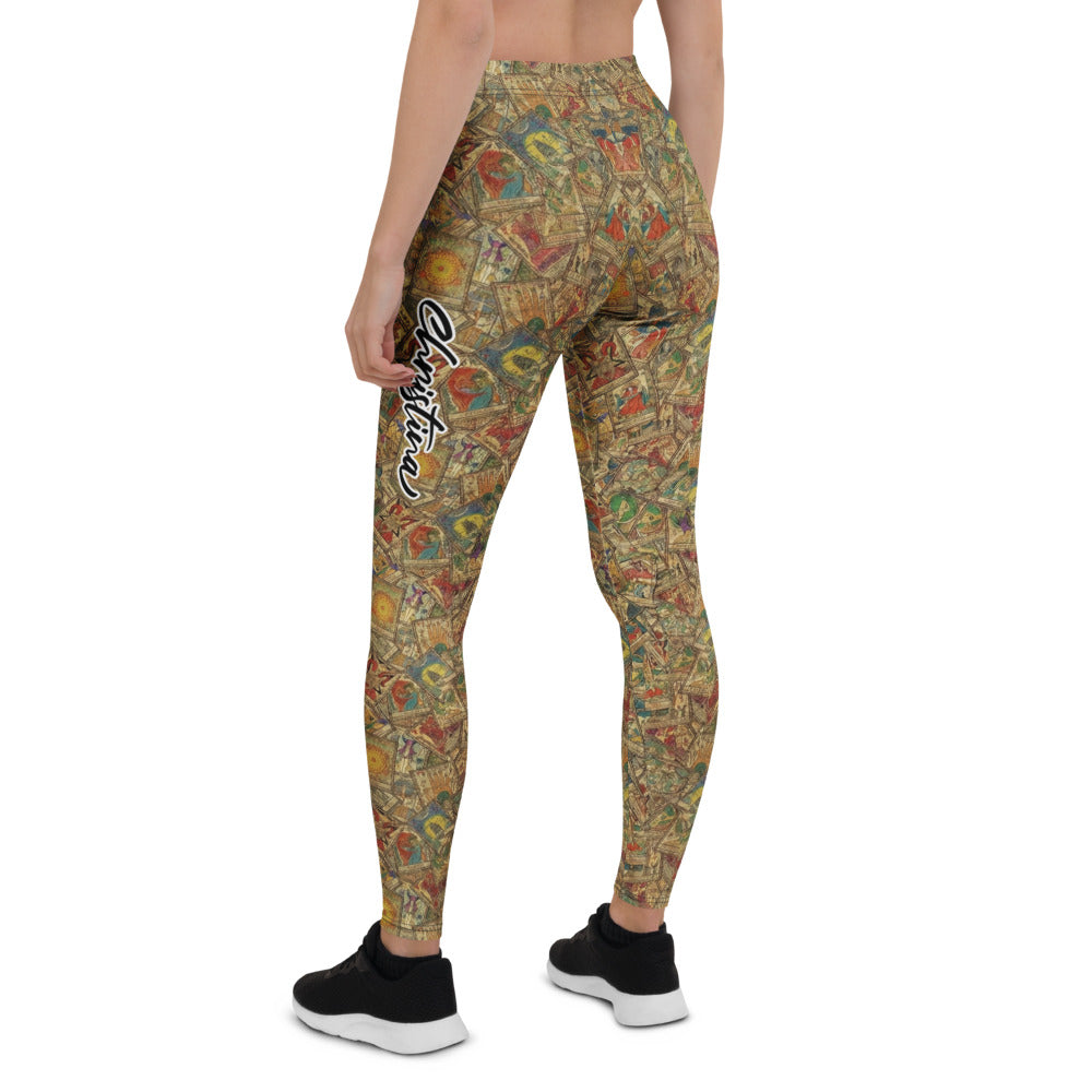 Personalisierte Damen Sportleggings Vintage Tarot Design Mystik Collage Fitnesshose Yoga Leggings Z120