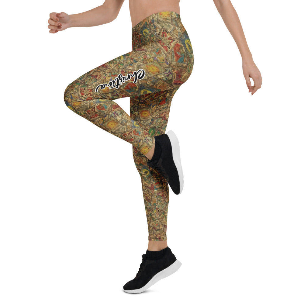 Personalisierte Damen Sportleggings Vintage Tarot Design Mystik Collage Fitnesshose Yoga Leggings Z120