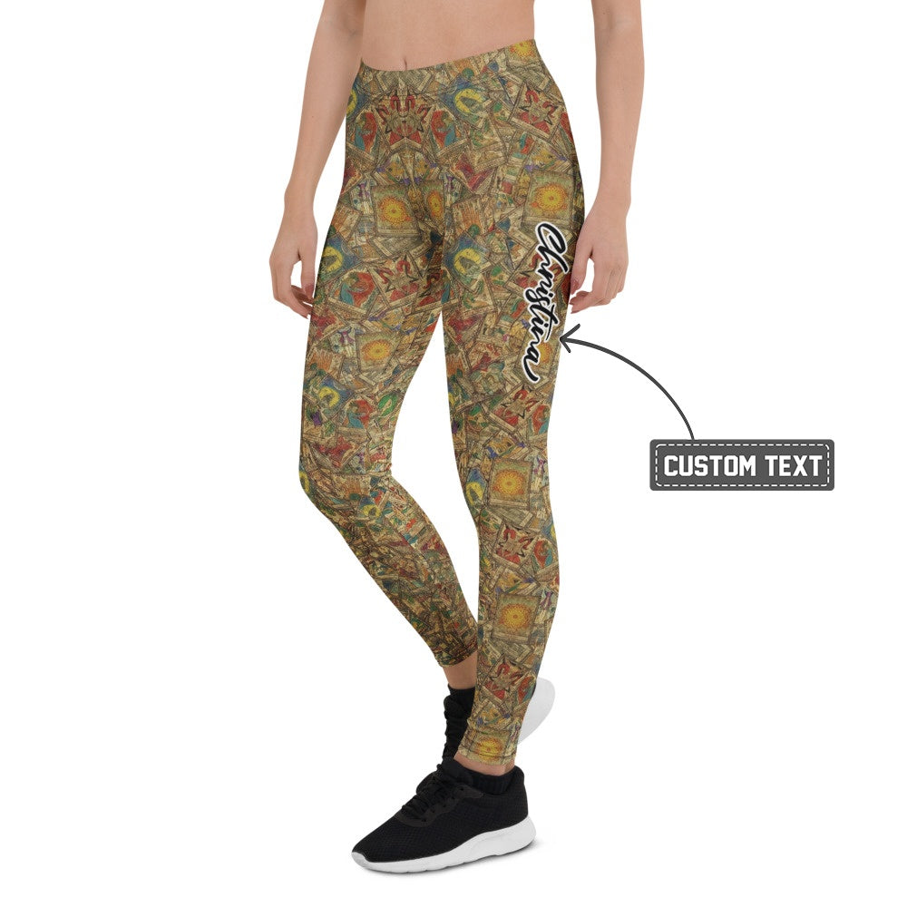 Personalisierte Damen Sportleggings Vintage Tarot Design Mystik Collage Fitnesshose Yoga Leggings Z120 - XL