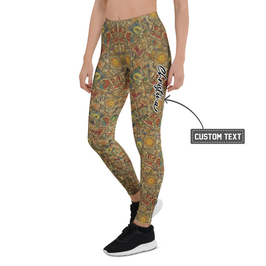 Personalisierte Damen Sportleggings Vintage Tarot Design Mystik Collage Fitnesshose Yoga Leggings Z120 - XL