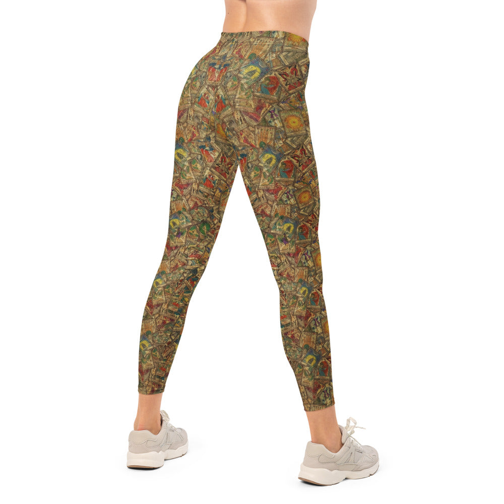 Personalisierte Damen Sportleggings Vintage Tarot Design Mystik Collage Fitnesshose Yoga Leggings Z120