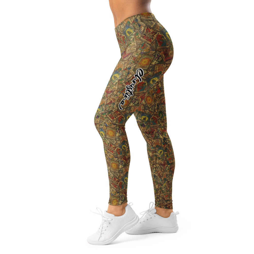 Personalisierte Damen Sportleggings Vintage Tarot Design Mystik Collage Fitnesshose Yoga Leggings Z120