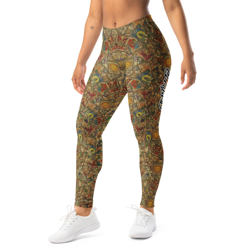 Personalisierte Damen Sportleggings Vintage Tarot Design Mystik Collage Fitnesshose Yoga Leggings Z120