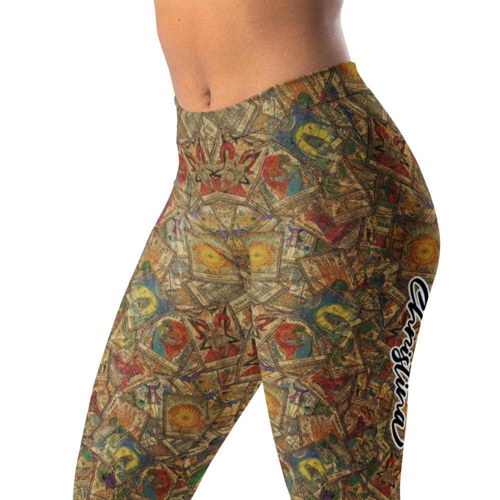 Personalisierte Damen Sportleggings Vintage Tarot Design Mystik Collage Fitnesshose Yoga Leggings Z120