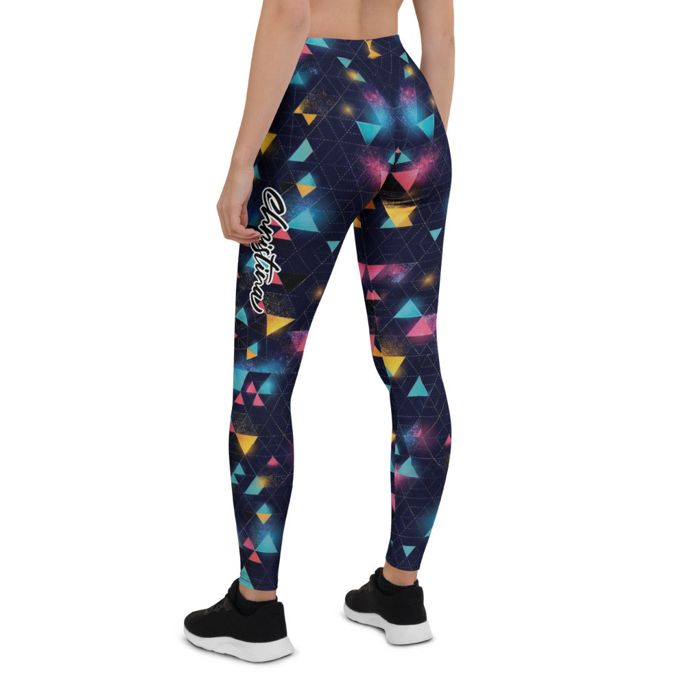 Personalisierte Damen Sportleggings Geometrisches Muster Dreiecke Bunt Abstrakt Fitness Yoga Leggings E374