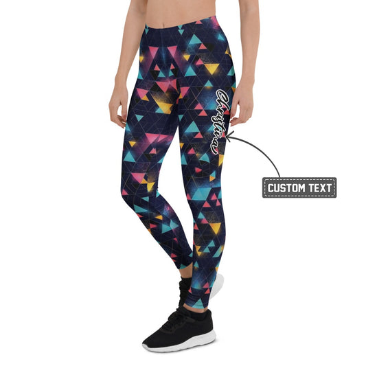 Personalisierte Damen Sportleggings Geometrisches Muster Dreiecke Bunt Abstrakt Fitness Yoga Leggings E374 - XL