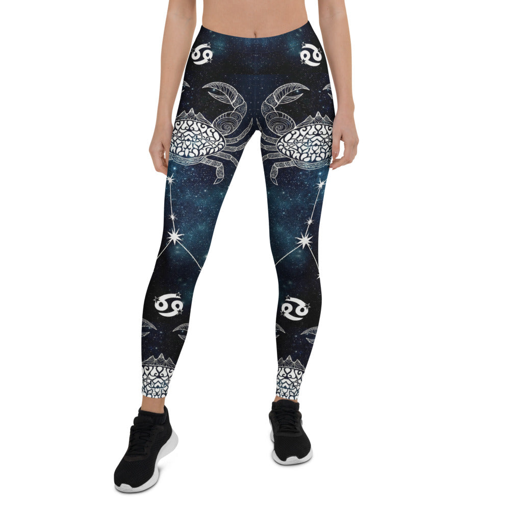 Personalisierte Damen Sportleggings Sternzeichen Krebs Galaxy Design Yoga Fitness Leggings Blau Schwarz V312