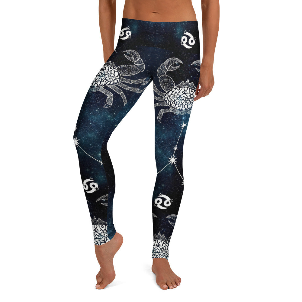 Personalisierte Damen Sportleggings Sternzeichen Krebs Galaxy Design Yoga Fitness Leggings Blau Schwarz V312
