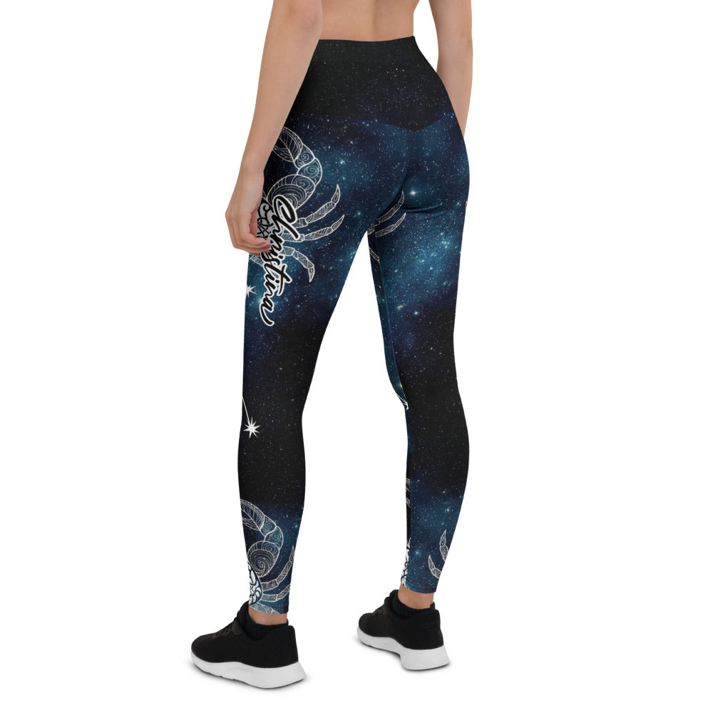 Personalisierte Damen Sportleggings Sternzeichen Krebs Galaxy Design Yoga Fitness Leggings Blau Schwarz V312